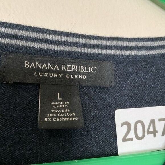 Banana Republic Silk/Cotton/Cashmere V-Neck Preppy Sweater Men Size L Blue - Picture 4 of 10